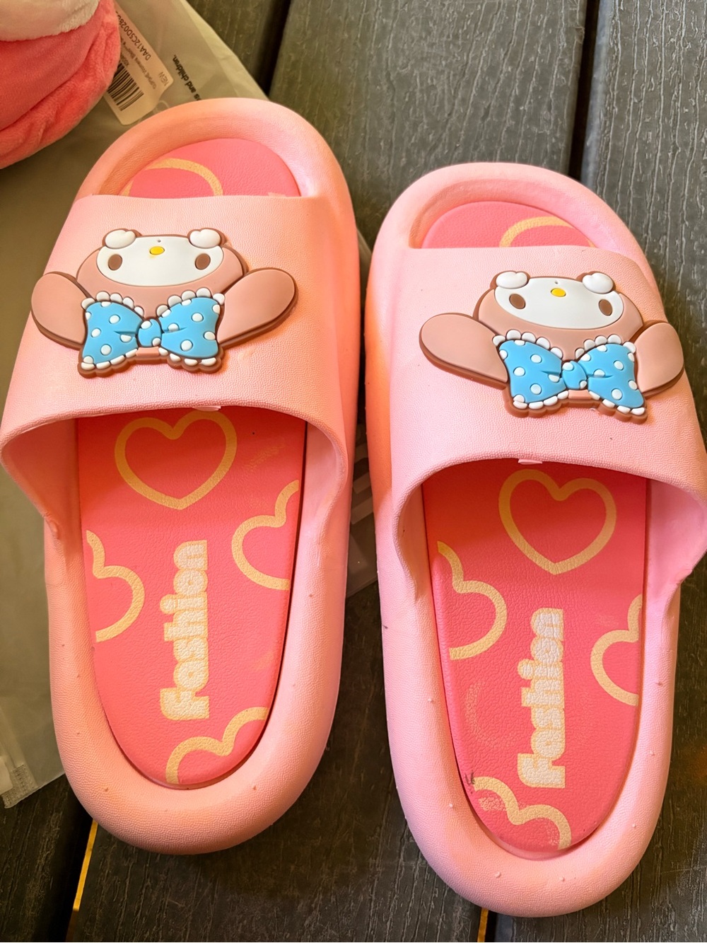 Kids Pink Heart Slide Sandals with Cute Bear Bow Accent